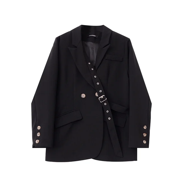 Black Small Suit Female Niche Design Sense Lace Casual Loose Suit Jacket Black - Shop at LoveMi