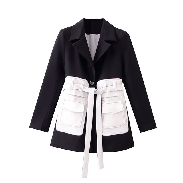 Small Design Sense Black Suit Jacket Female Thin Temperament Waist Tie Small Suit Black - Shop at LoveMi