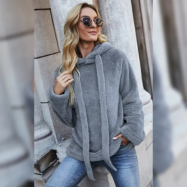 Fashion Ladies Double faced Fleece Hooded Sweater Blue - Shop at LoveMi