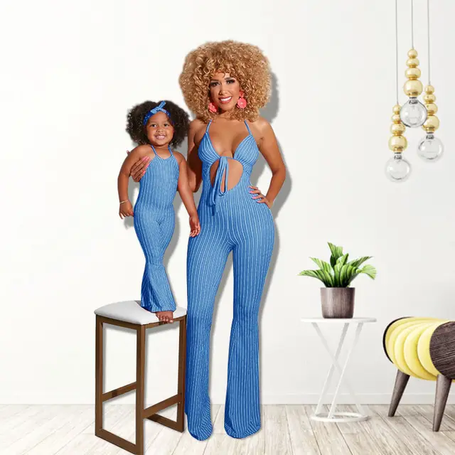 Street Sexy Fashion Striped Parent child Suit Blue - Shop at LoveMi