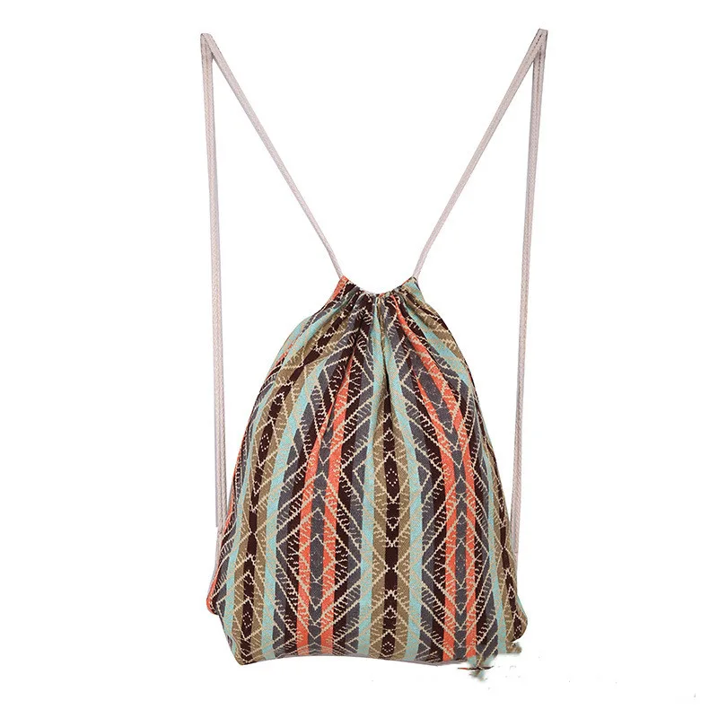 Ethnic Style Canvas Backpack Drawstring Pocket Orange - Shop at LoveMi