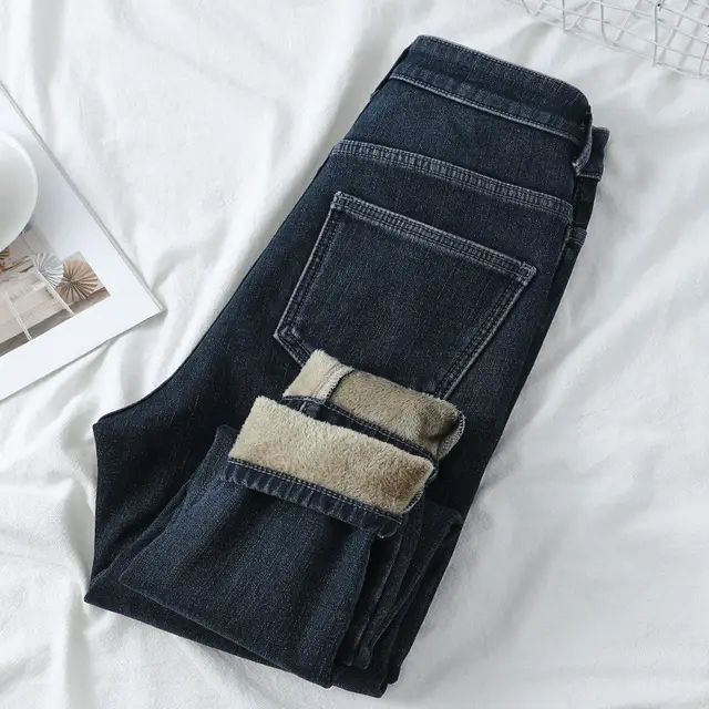 Fashion Ladies' High waisted Plus Velvet Feet Pants Blue - Shop at LoveMi