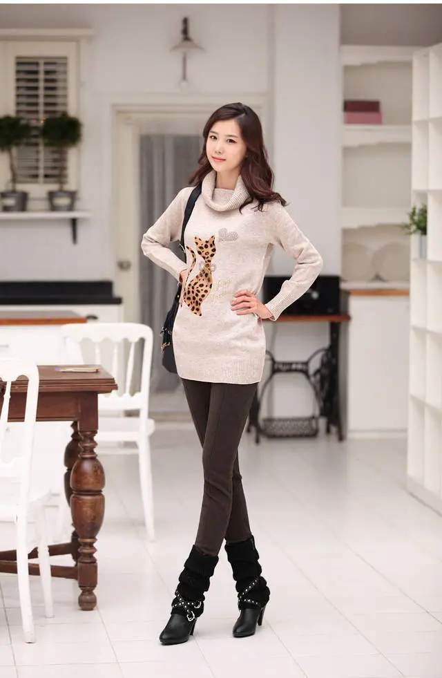 Thicken Velvet Leggings Korean Style Slim Trousers Coffee - Shop at LoveMi