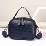 First Layer Cowhide Crossbody Handbag - Blue