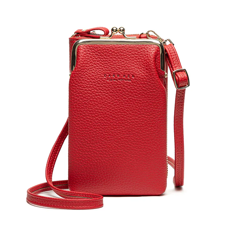 Korean Fashion Lychee Pattern Solid Color Diagonal Shoulder Bag Red - Shop at LoveMi