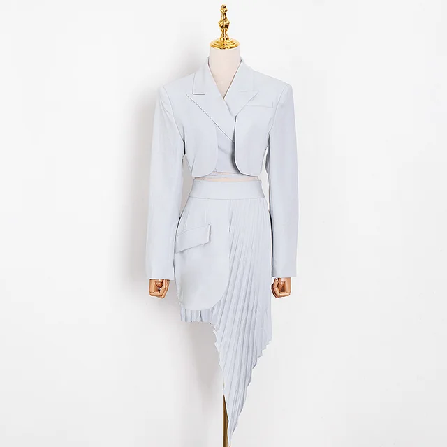 Suit Beveled Pleated Skirt Suit Light Blue - Shop at LoveMi