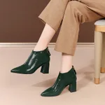 New Pattern Leather Ankle Boots - Green