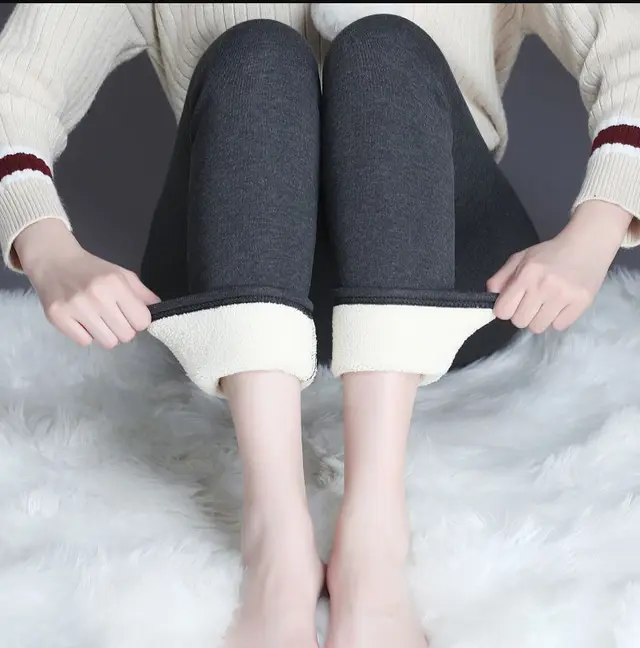 Women's Autumn And Winter Plus Velvet Warm Pants Lamb Velvet Leggings Grey - Shop at LoveMi
