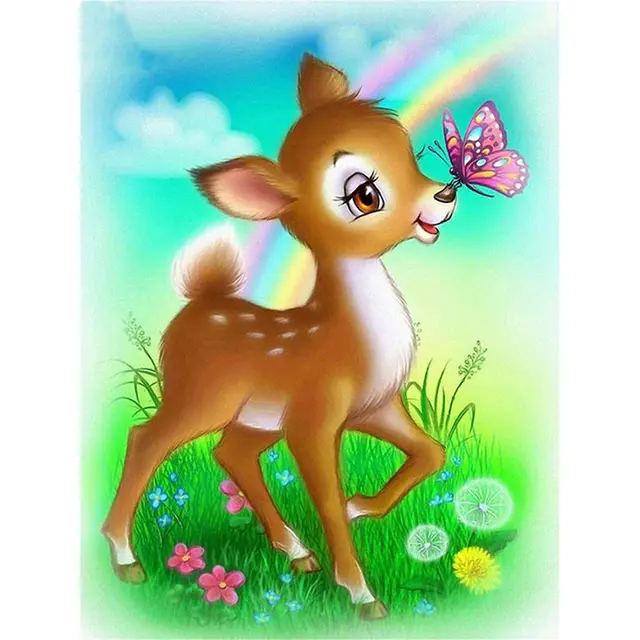 Animal Cartoon Deer With Butterfly Diamond Embroidery Inlaid With Diamonds Square - Shop at LoveMi