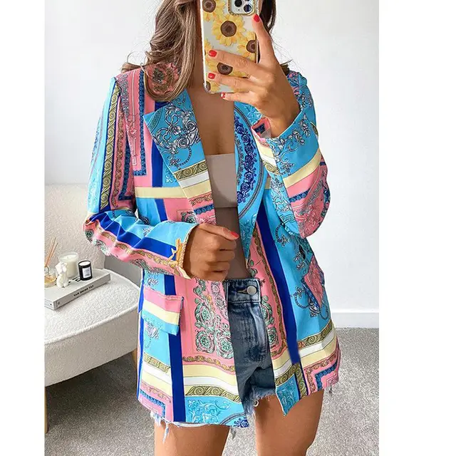 Women's Digital Printing Small Suit Jacket Ladies Top Blue - Shop at LoveMi