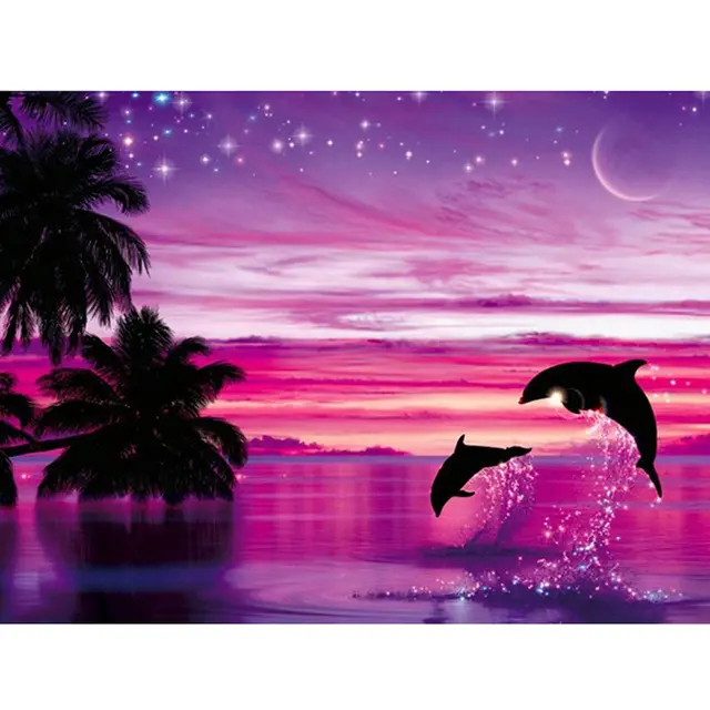 Diamond Painting And Dolphin Landscape Mosaic Round Rhinestone Mosaic Home Decoration - Shop at LoveMi