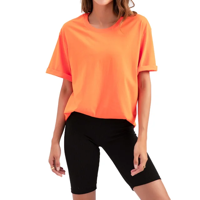 Blank Combed Cotton Round Neck Solid Color Plus Size T shirt Orange - Shop at LoveMi