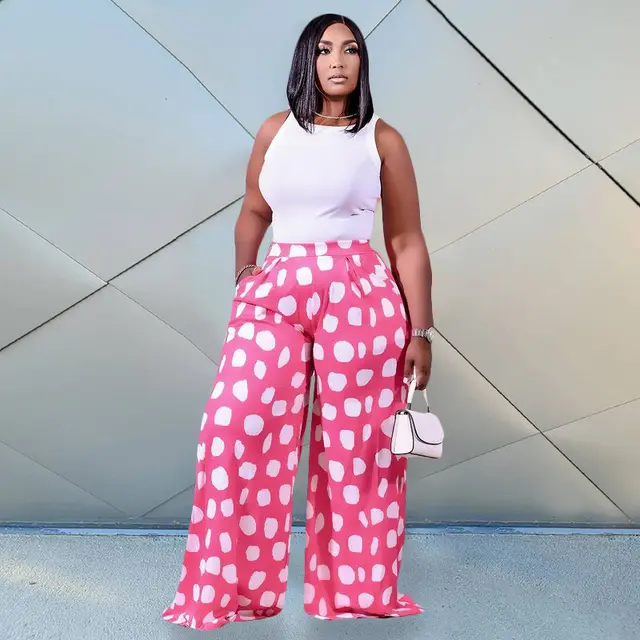 Casual Letters Geometric Flower Print Stretch Waist Wide leg Pants Women's Trousers 5 Style - Shop at LoveMi