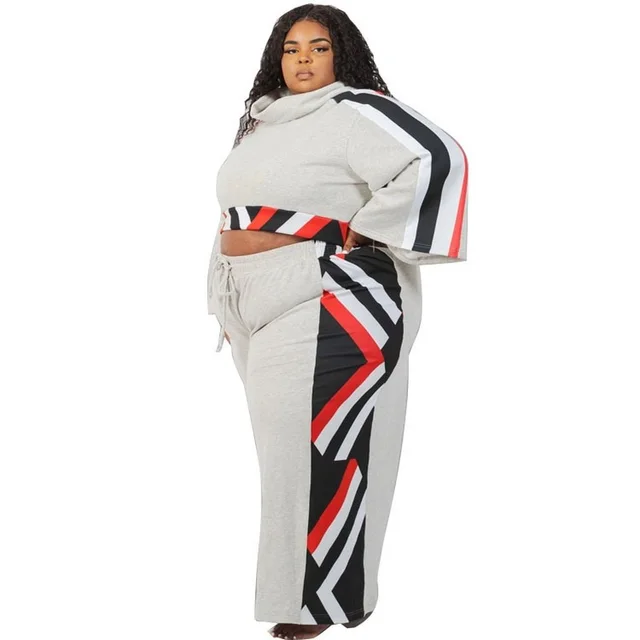Solid Color Long sleeved Suit Plus Size Two piece Suit Grey - Shop at LoveMi