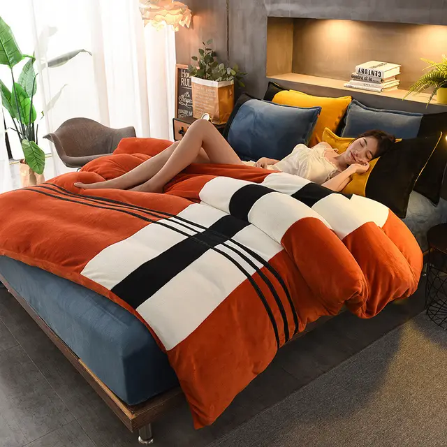 Four piece Set Of Thickened Color Matching Striped French Velvet Sheets For Autumn And Winter Yuye Jinke - Shop at LoveMi