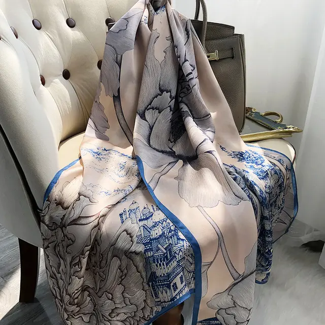 Silk French Satin Silk Scarf Women Long Silk Scarf Shawl Dual use - Shop at LoveMi