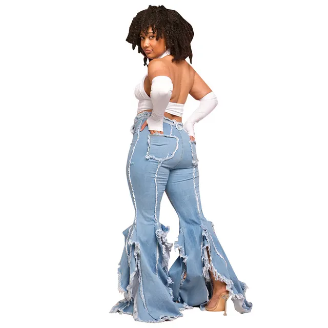 Fashion Sexy Ripped Holes Ordinary Washable Hollow Small Jeans Blue - Shop at LoveMi