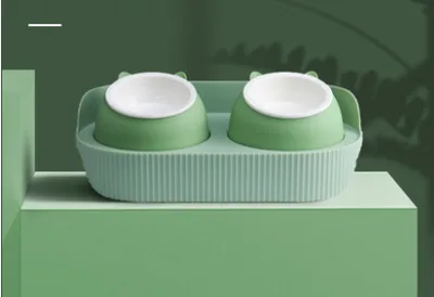 Pet Cat Bowl Ceramic Food Bowl Protect Cervical Spine Food Bowl Food Bowl Double Green4 Bowls - Shop at LoveMi