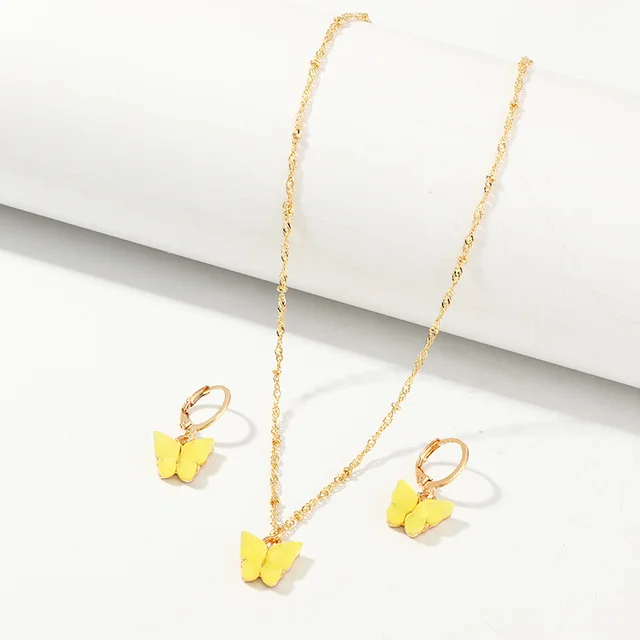 Creative Fashion Resin Butterfly Necklace And Earring Set Sz0417Huangse - Shop at LoveMi
