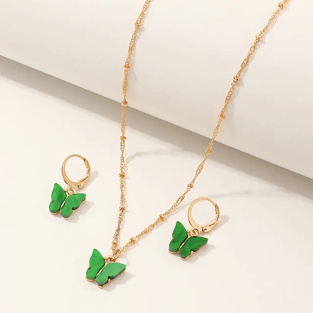 Creative Fashion Resin Butterfly Necklace And Earring Set Sz0417Molv - Shop at LoveMi