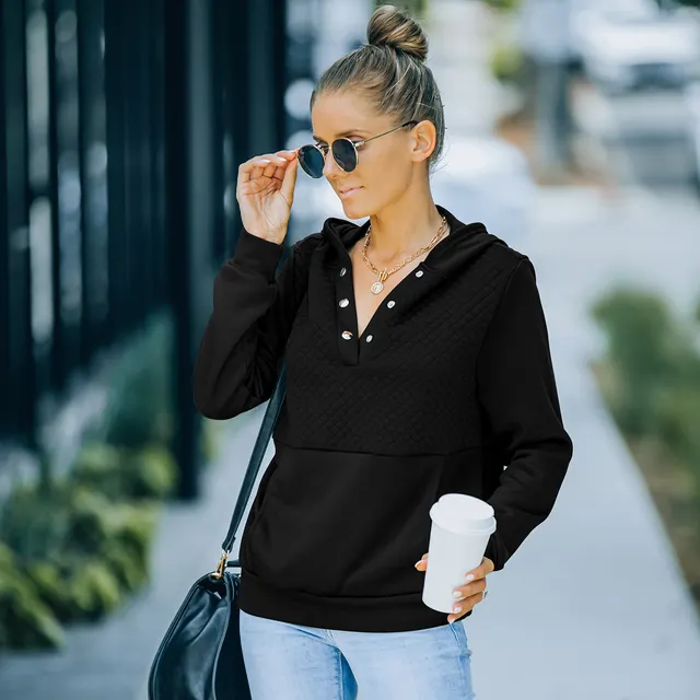 Fashion Long sleeved Hooded Sweater Black - Shop at LoveMi