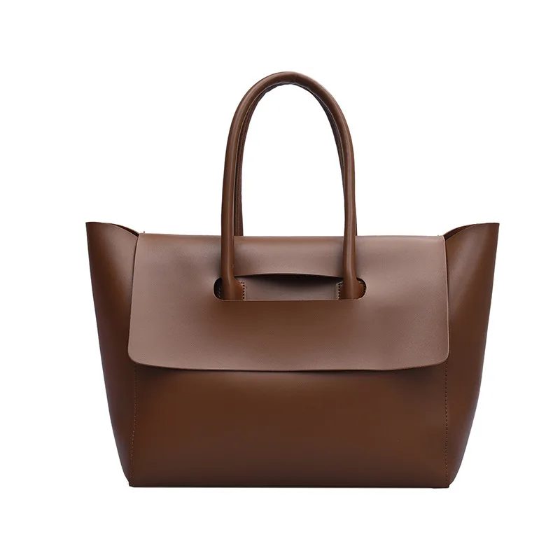 New Winter Simple Car Stitching Solid Color Tote Commuter Bag Female Western Fashion Casual One shoulder Handbag Brown - Shop at LoveMi