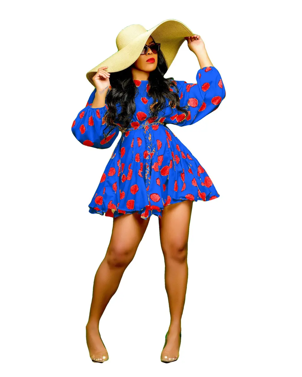 Women Long Sleeve Dresses Chiffon Bodycon - Blue