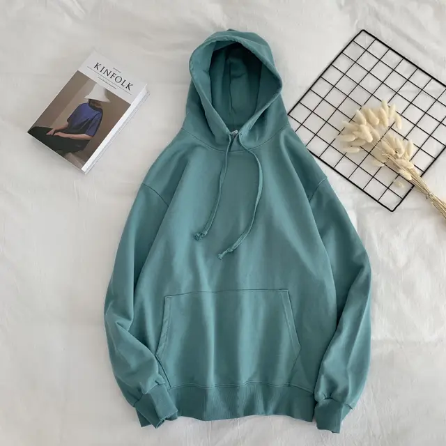 Men's Loose Solid Color Hooded Sweater Green - Shop at LoveMi