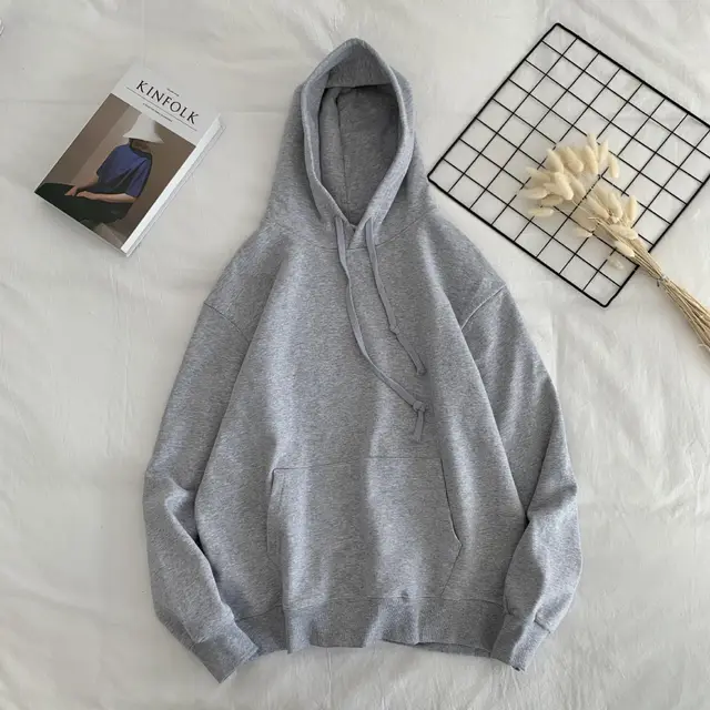 Men's Loose Solid Color Hooded Sweater Light Grey - Shop at LoveMi