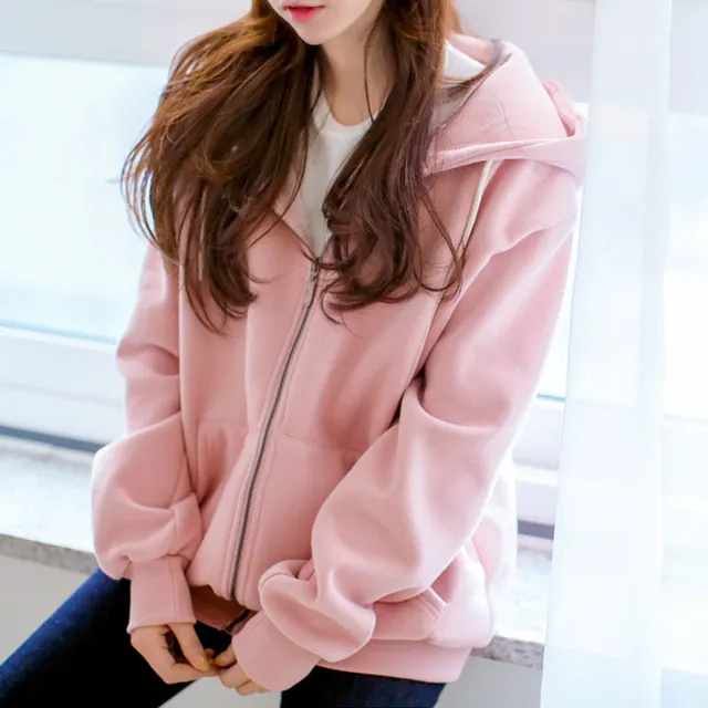 Hooded Long sleeved Winter Sweater Women's Jacket Padded Top Pink - Shop at LoveMi