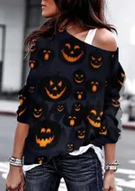 Printed Round Neck Pullover Ladies Sweater - H-S