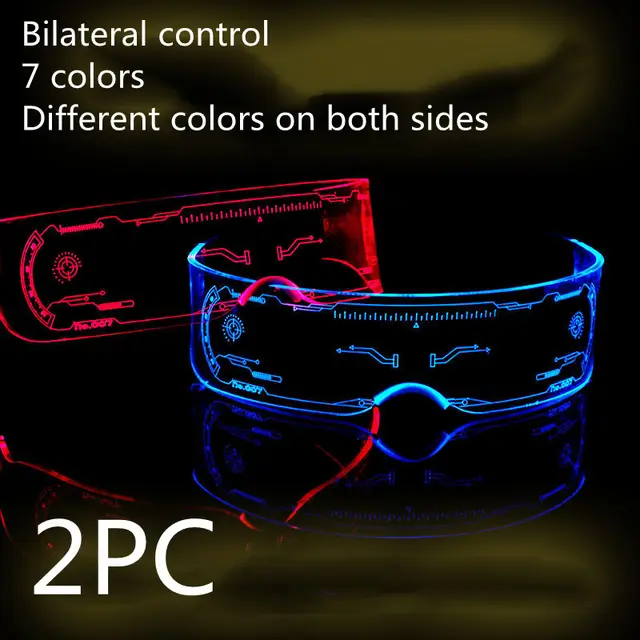 LED Luminous Glasses Party Bar Disco Punk Glasses Futuristic Style Festival Goggles Decoration Gifts 2Pc Upgraded Bilateral Control - Shop at LoveMi
