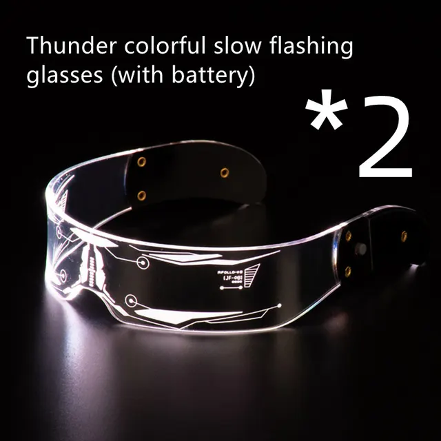 LED Luminous Glasses Party Bar Disco Punk Glasses Futuristic Style Festival Goggles Decoration Gifts 2Pcs Colorful Slow Flash Glass - Shop at LoveMi