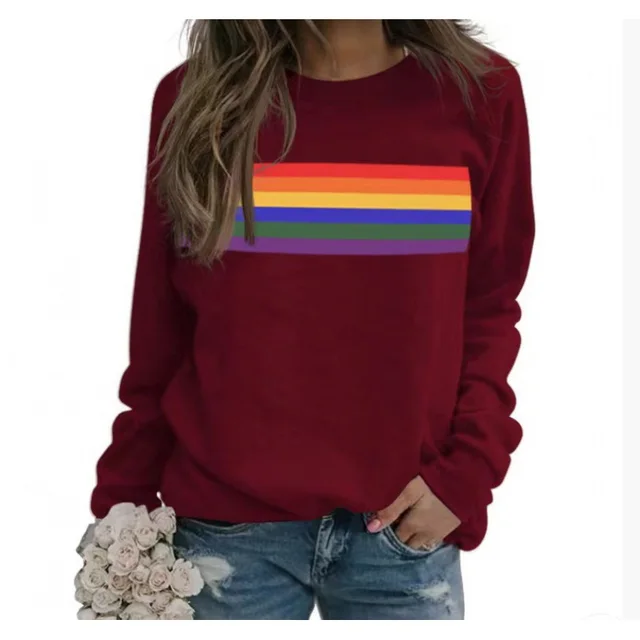 Color Striped Print Round Neck Pullover Long Sleeve Sweater Tmw1618 - Shop at LoveMi