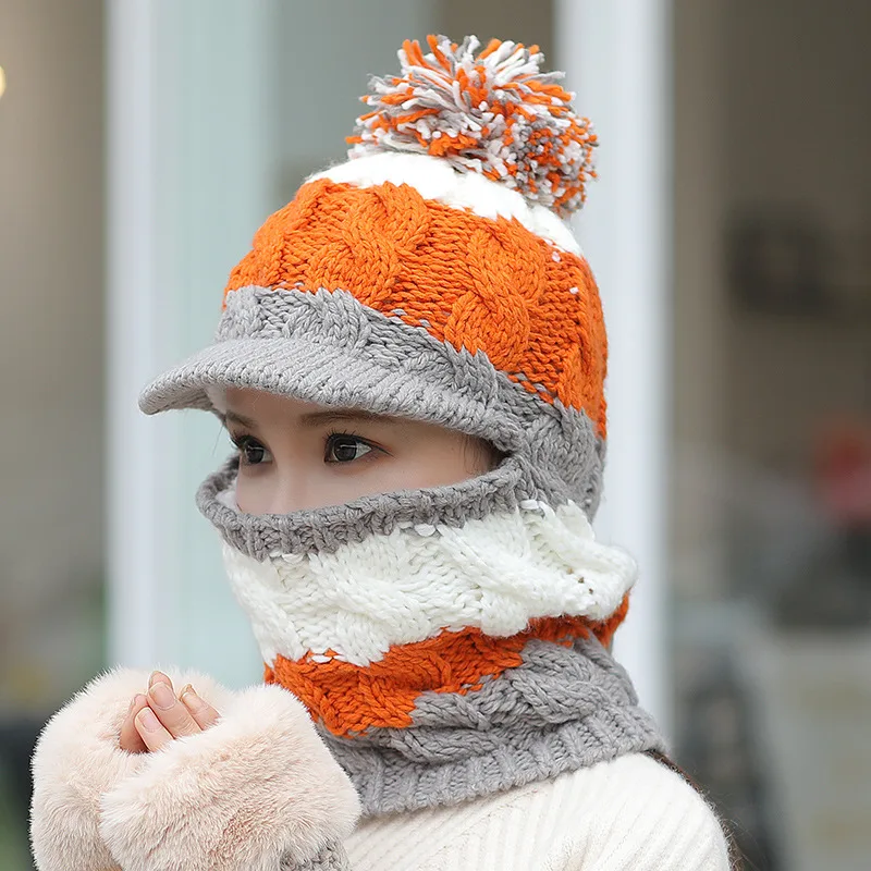 Women's Winter Woolen Hat Cycling Windproof Warm Scarf Knit J - Shop at LoveMi