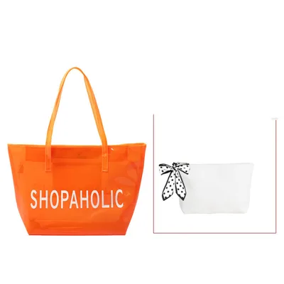 Large capacity Transparent Bag Seaside Waterproof Summer Travel Orange - Shop at LoveMi