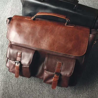 Briefcase Trendy Cool Casual Multi Pocket Multi Function One Shoulder Messenger Bag Brown - Shop at LoveMi