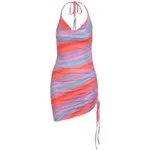 Halter Sleeveless Backless Slim Bag Hip Pleated Dress - Color-L