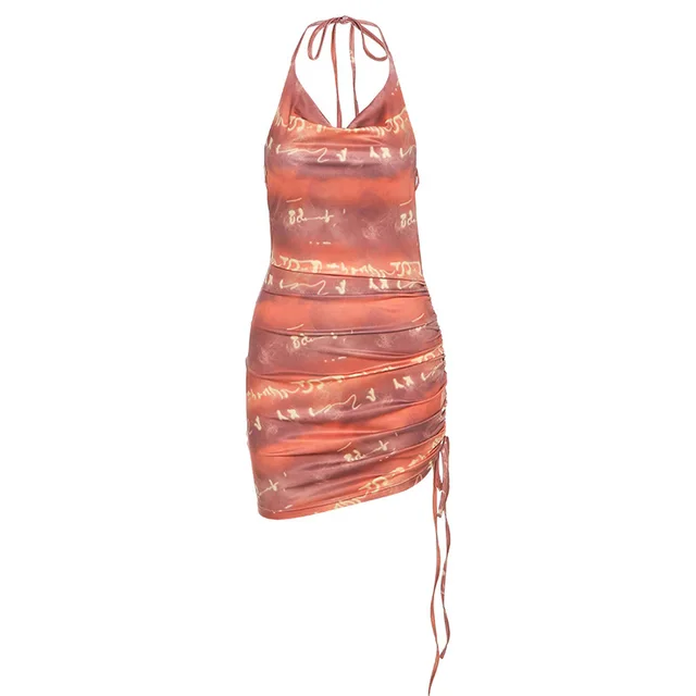 Halter Sleeveless Backless Slim Bag Hip Pleated Dress Red - Shop at LoveMi