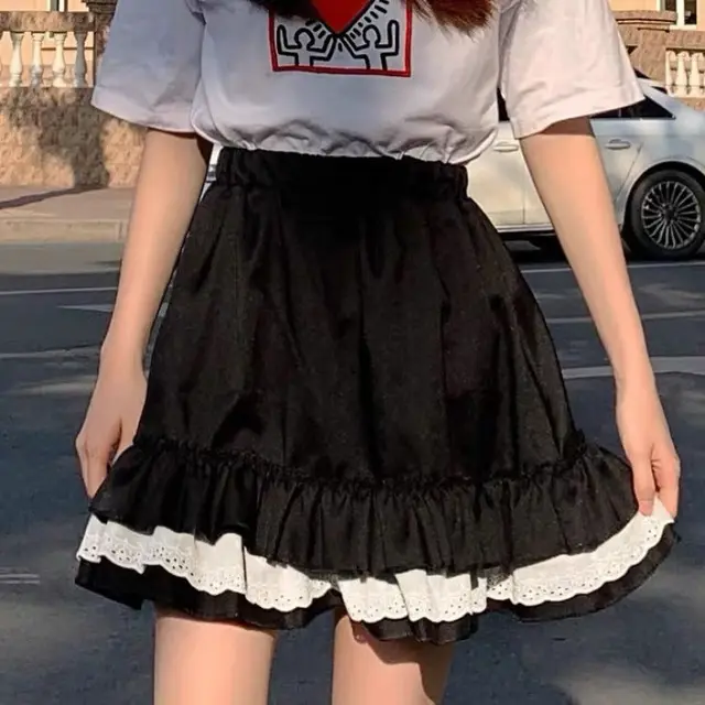 Large Swing Umbrella Skirt Spring And Summer Cake Skirt Lace Lace Black - Shop at LoveMi
