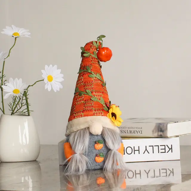 Pumpkin Sunflower Faceless Doll Dwarf Ornaments Window Decorations Harvest Festival Elf Braids - Shop at LoveMi