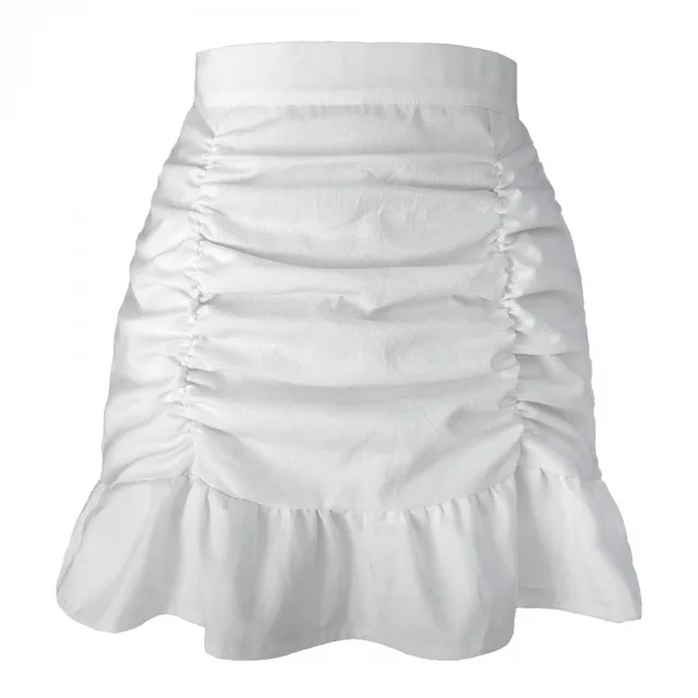 Solid Color Frilly Flounces Zipper Skirt High Fanny Butt Fishtail Skirt White - Shop at LoveMi