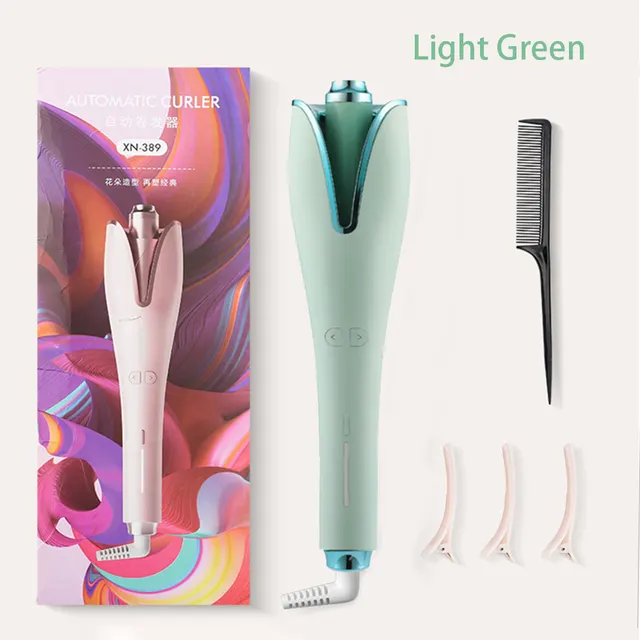 Automatic Curling Iron Lazy Electric Rotating Big Wave Wolf Light Green - Shop at LoveMi