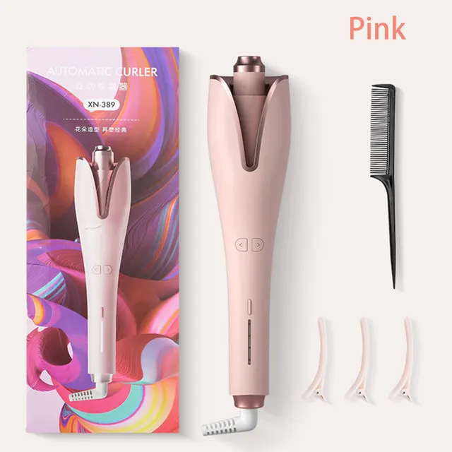 Automatic Curling Iron Lazy Electric Rotating Big Wave Wolf Pink - Shop at LoveMi