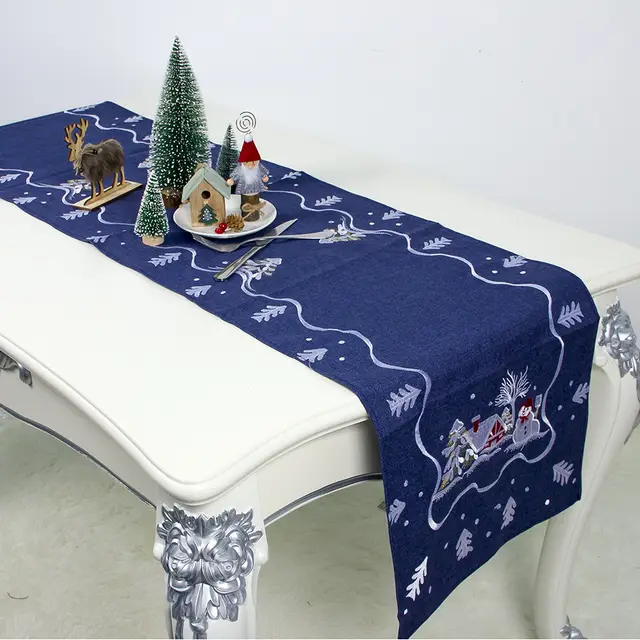 Explosive Christmas Ornament Fabric Santa Embroidered Table Banner Blue - Shop at LoveMi