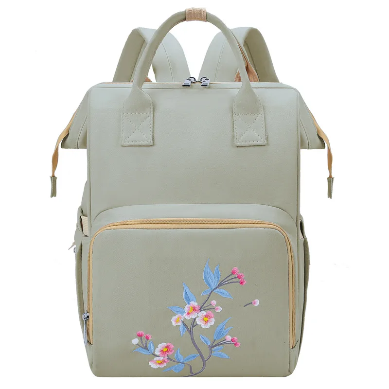 Oxford Mommy Bag Embroidery Maternity And Baby Travel Bag Handbag Green - Shop at LoveMi