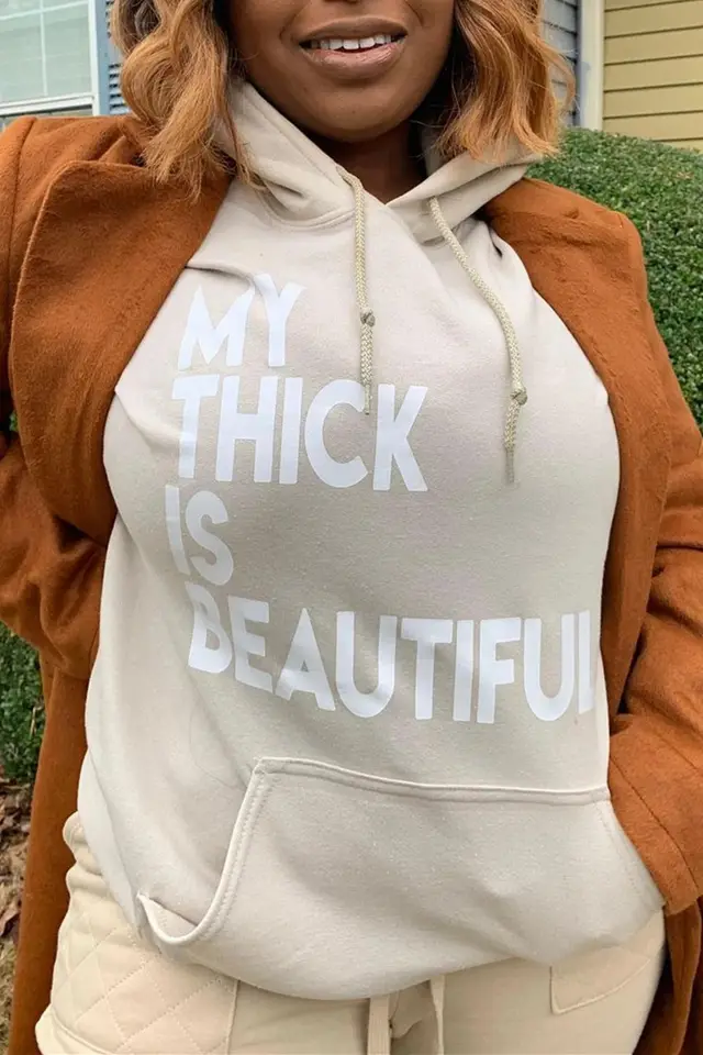 Autumn And Winter Hot Style Large Size Solid Color Letter Printing Hooded Sports Sweater Jacket Apricot - Shop at LoveMi