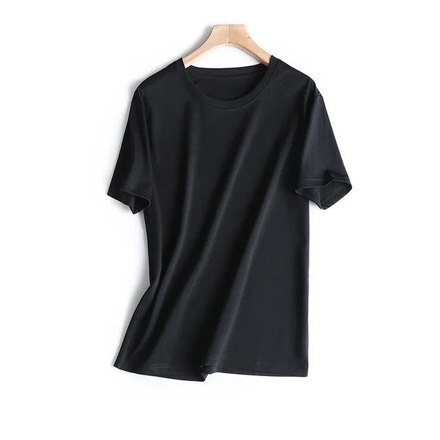 Cotton Jade Quite Loose Simple Version Round Neck Solid Color Women Black - Shop at LoveMi