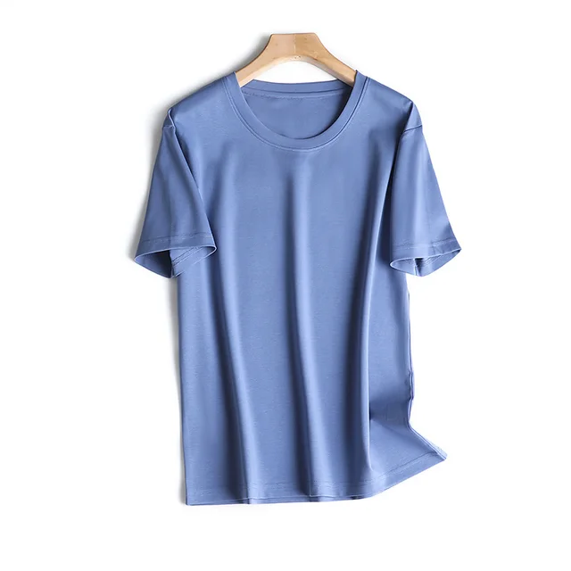 Cotton Jade Quite Loose Simple Version Round Neck Solid Color Women Blue - Shop at LoveMi