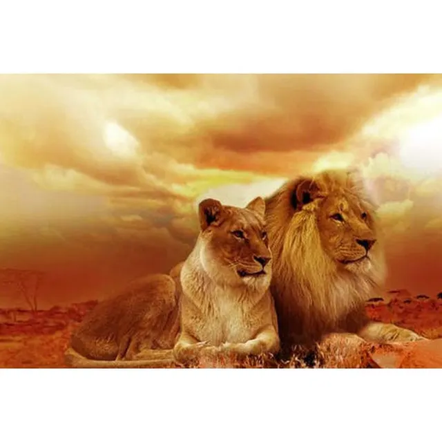 Living Room Decoration Painting Round Diamond Square Diamond Tiger And Lion - Shop at LoveMi